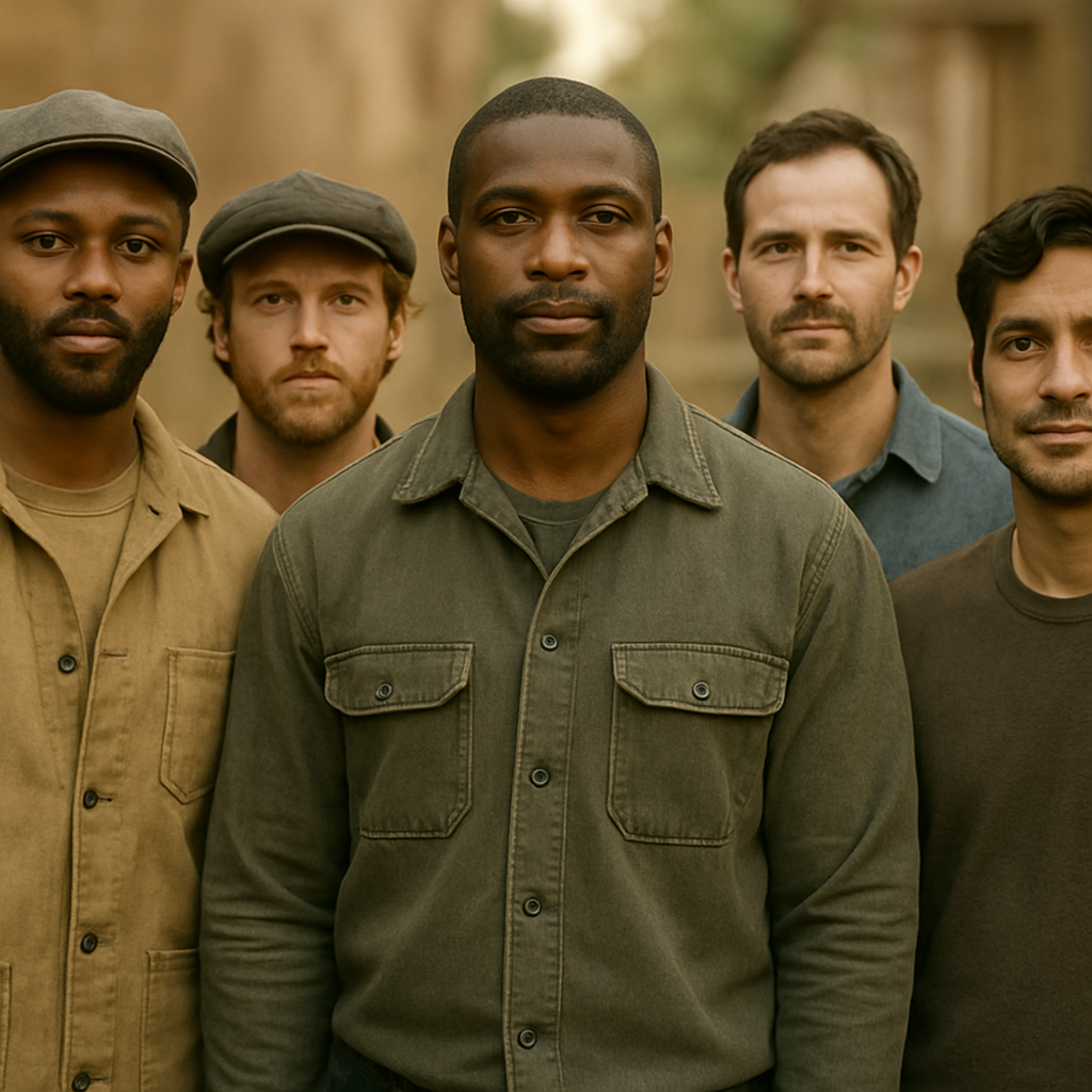 A group of men standing together with quiet confidence